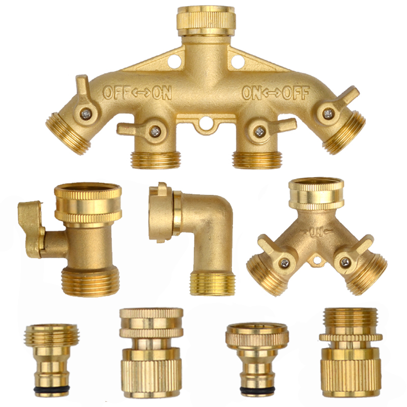Smart Garden Hose Valve - Сверхмощный латунный 1-2-4-ходовой разветвитель садового шланга,